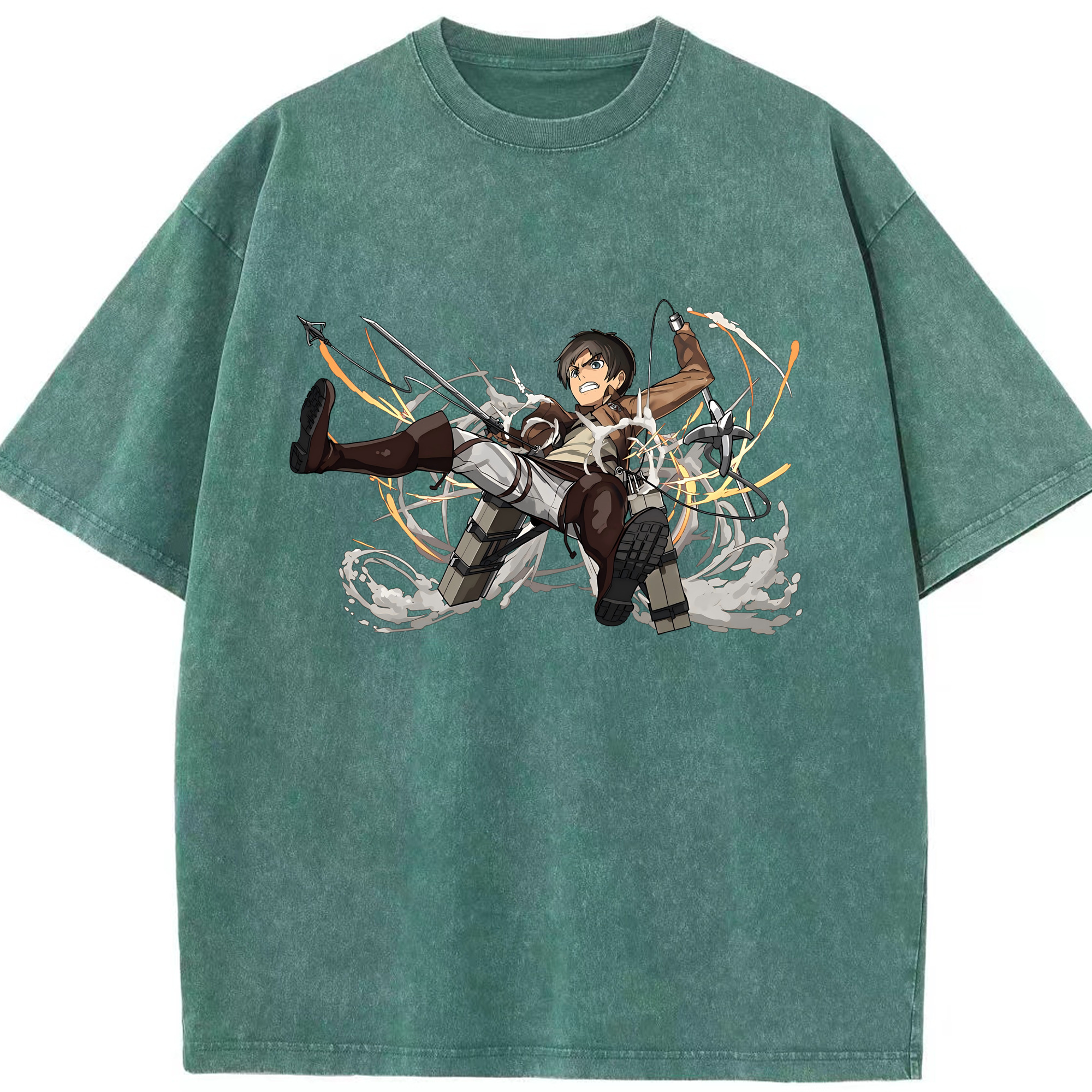 （画像用） 進撃の巨人 エレン･イェーガー Attack on Titan Eren Jäger 綿100% ヴィンテージ風 半袖Tシャツ（フロントプリント）